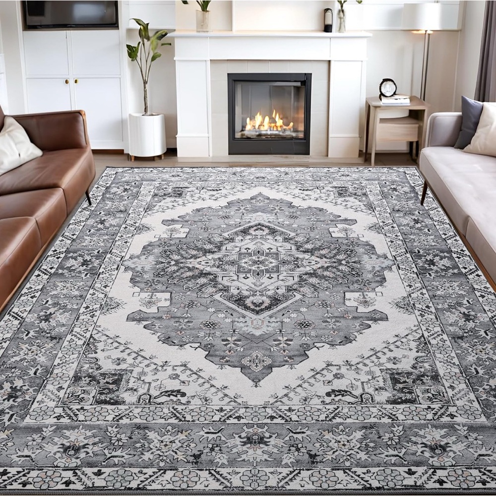 Elegant Gray and blue Area Rug 6x9 non slip